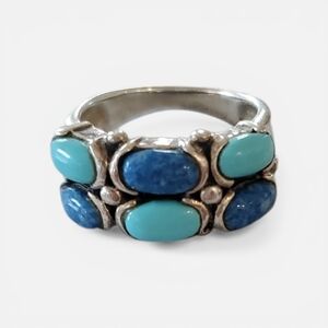 Sterling Silver Blue and Turquoise Stone Band Ring